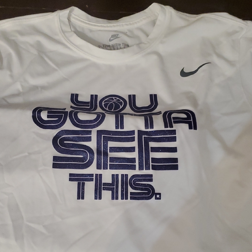 Nike White and Blue Graphic Men's Tee